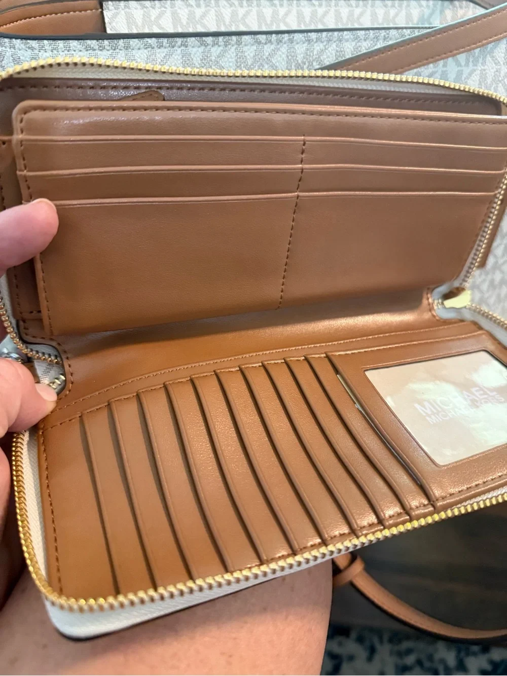 Michael Kors Beige and Brown Signature MK Tote and matching wallet. NEW $300